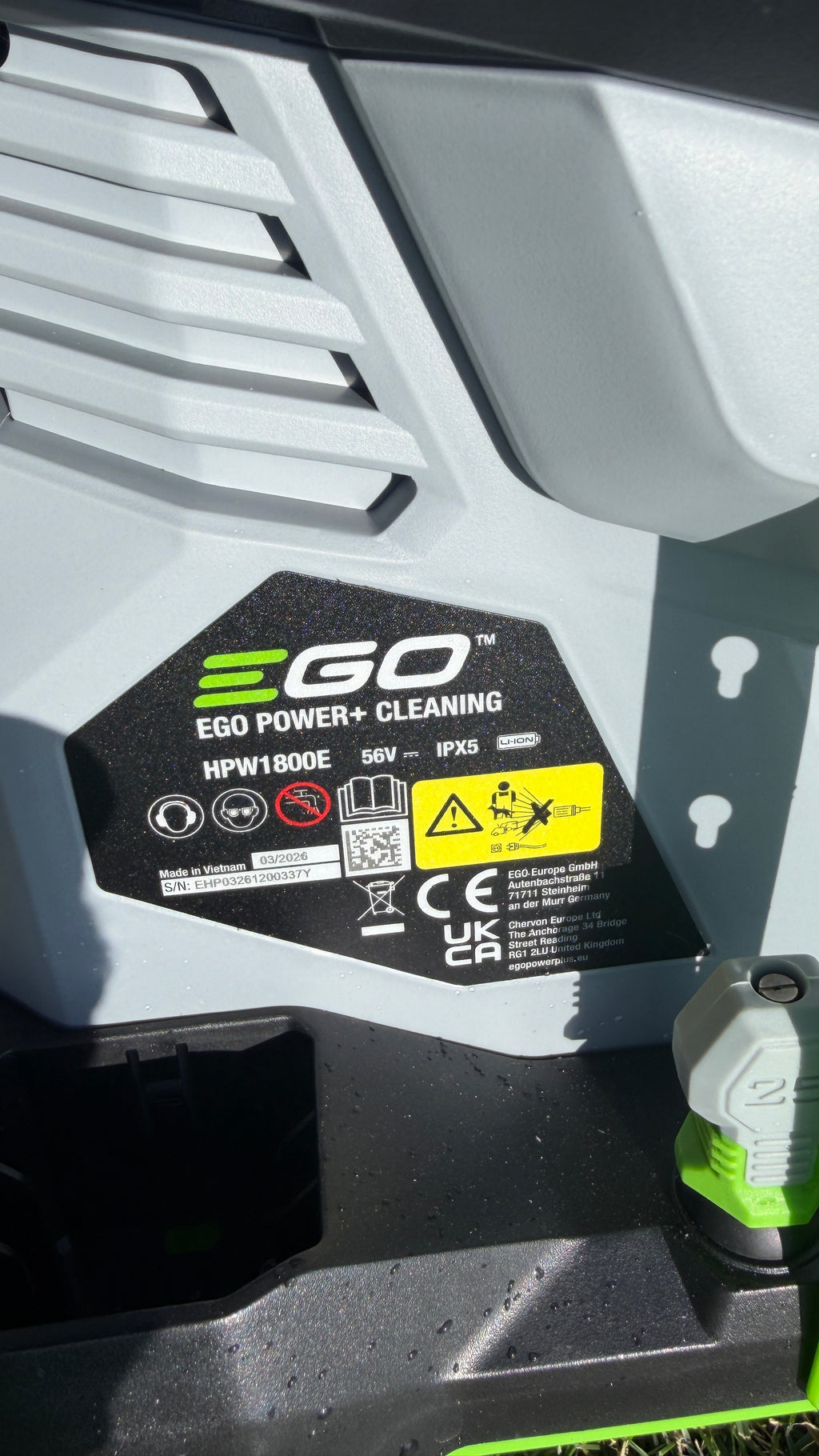 EGO HPW1800E Akku–Hochdruckreiniger 125 bar