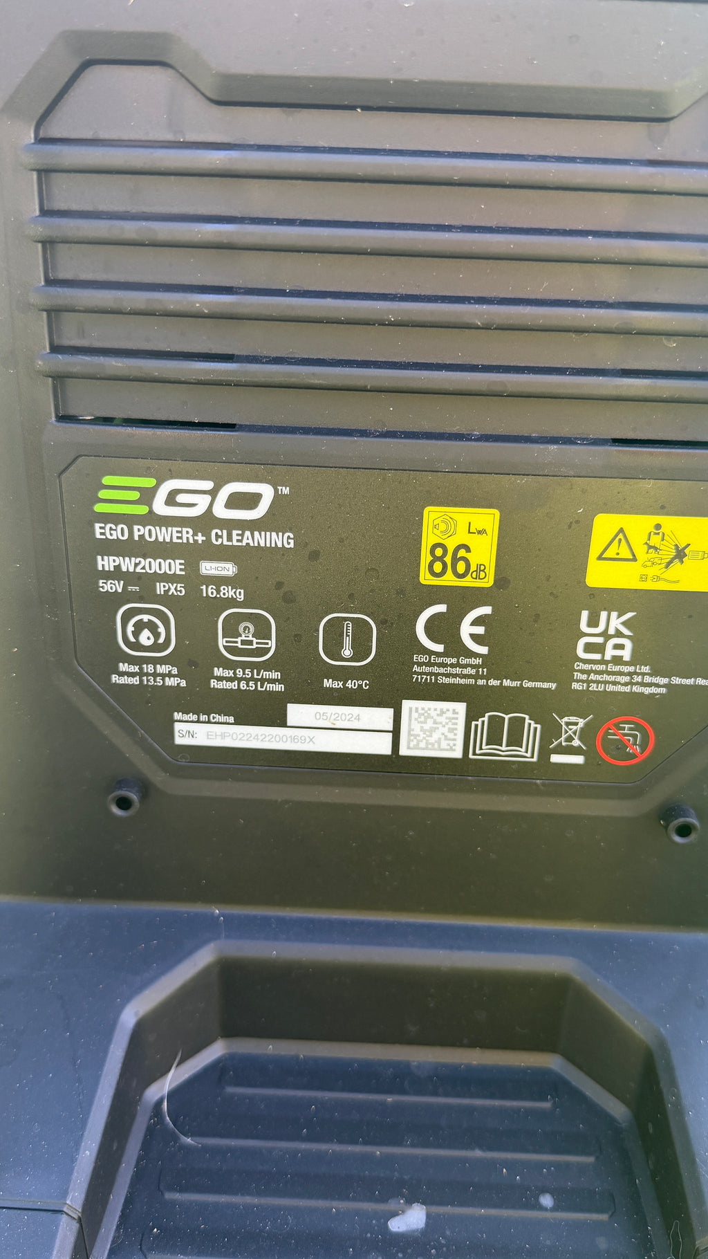 EGO HPW2000E kit Akku – Hochdruckreiniger 135 bar (Peak Power™)